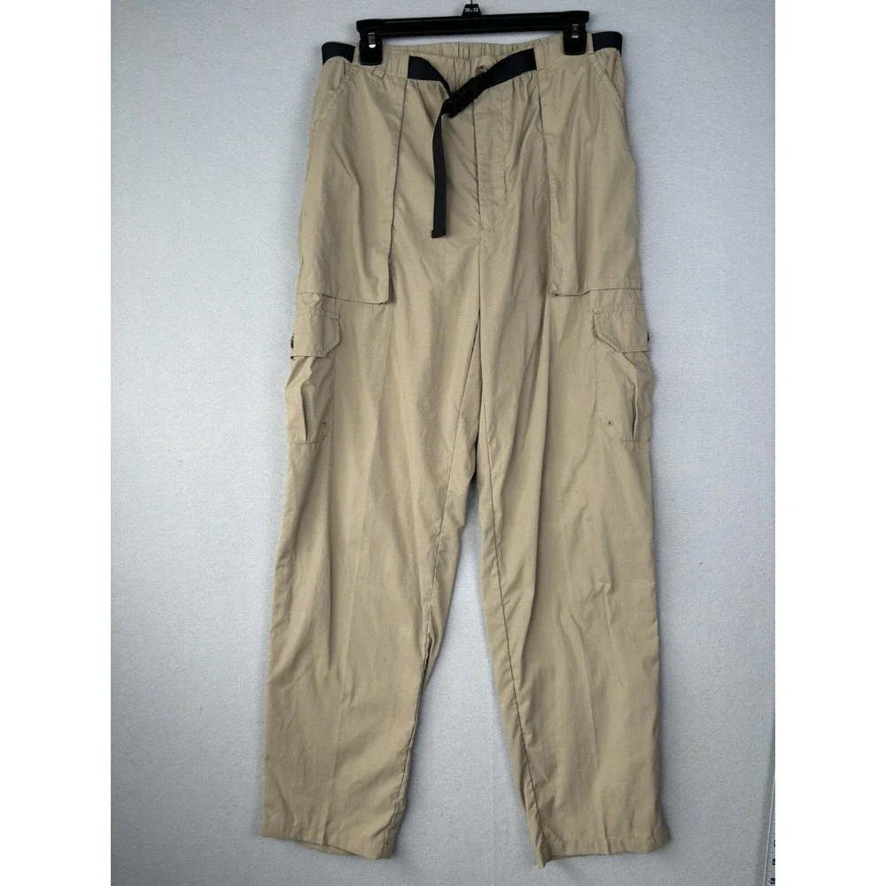 LL Bean Men's Pants Medium Reg Beige Tan Nylon Belted Cargo Hiking 3063